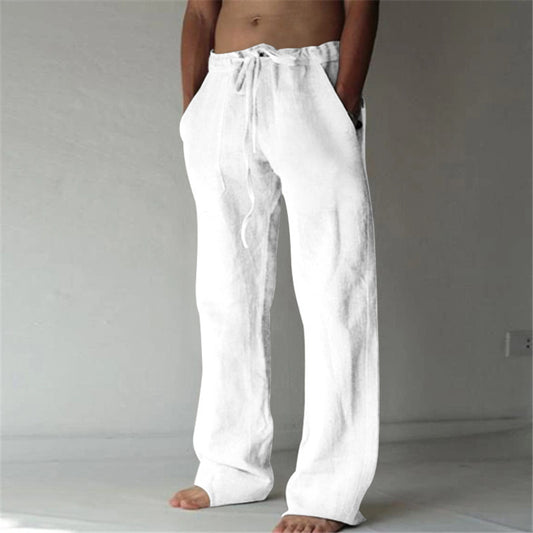 Men Drawstring Linen Wide‑Leg Casual Long Pants