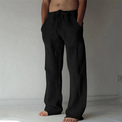 Men Drawstring Linen Wide‑Leg Casual Long Pants